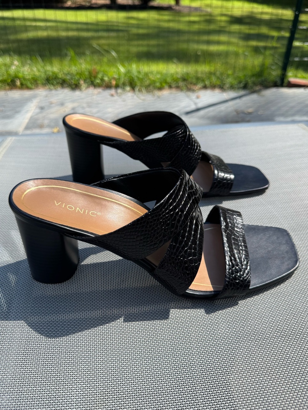 Vionic Merlot Croc-embossed Leather Heeled Sandals